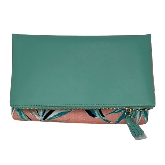 Rachel Pally Purse Wallet Fold Over Clutch Floral Pink Green Zip Closure - Picture 1 of 9